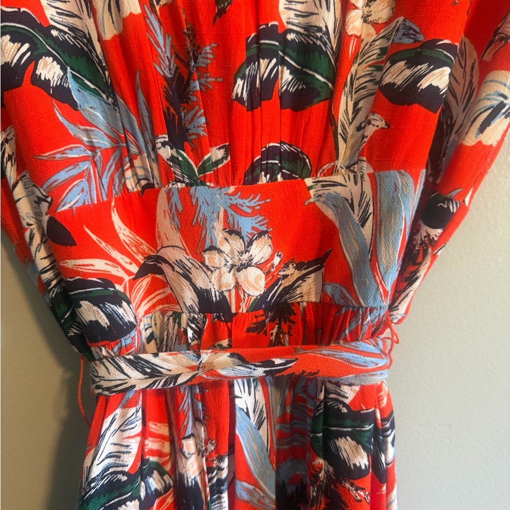 LOFT Orange Tropical Floral Maxi Button Up Dress with Tie Waist size 6 - Picture 12 of 13